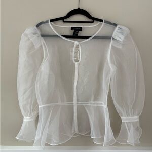 Ashro Sheer White sheer Blouse peplum  with Puff Sleeves